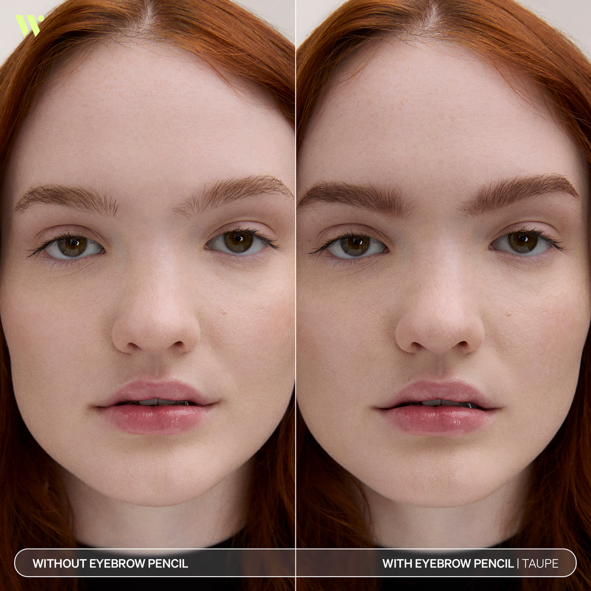 Taking Shape Brow Shading Pencil before and after on model in shade Taupe