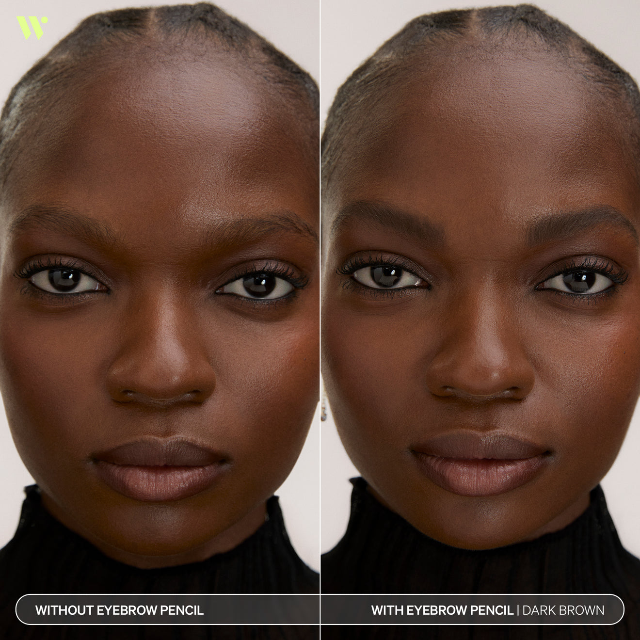  Taking Shape Brow Shading Pencil in shade Dark Brown before & after on model