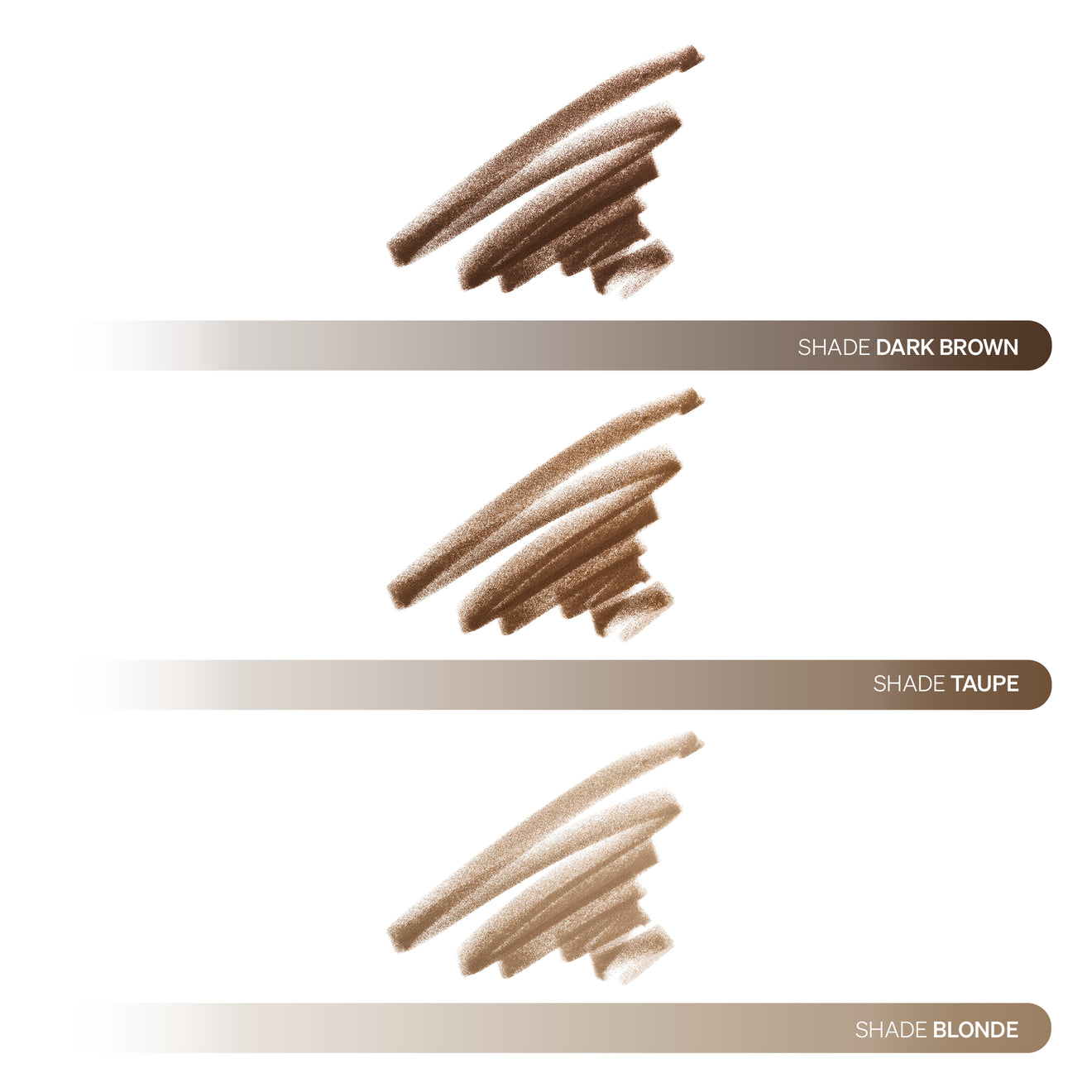 Taking Shape Brow Shading Pencil available in 3 shades: dark brown, taupe and blonde