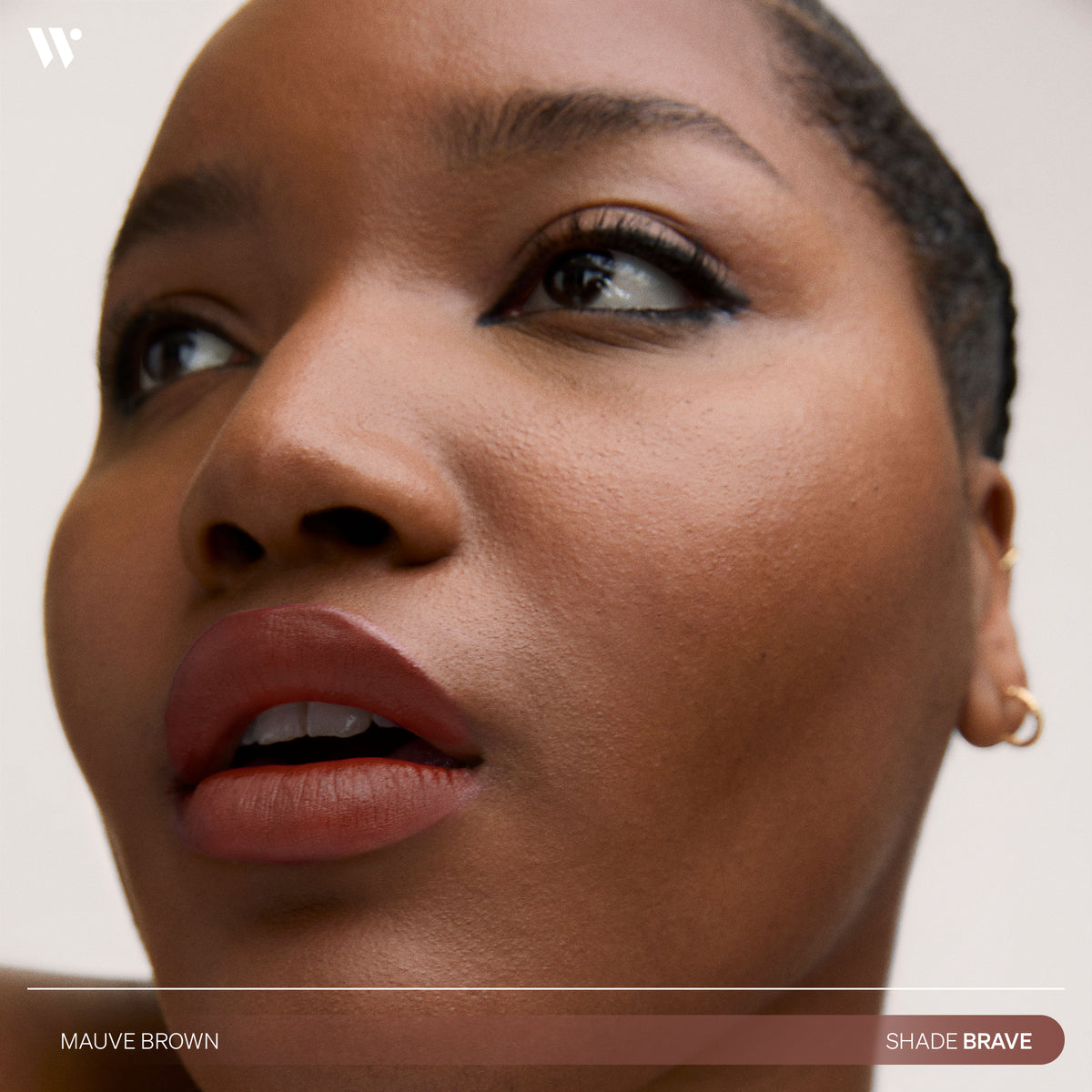 Word of Mouth Matte Lipstick in Shade Brave on Model 2